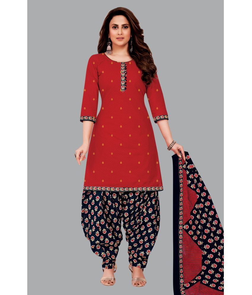     			shree jeenmata collection Unstitched Cotton Printed Dress Material - Red ( Pack of 1 )