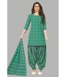 shree jeenmata collection Cotton Printed Kurti With Patiala Women's Stitched Salwar Suit - Green ( Pack of 1 )