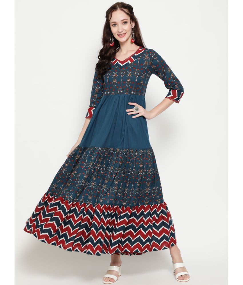     			Antaran - Blue Flared Cotton Women's Stitched Ethnic Gown ( Pack of 1 )