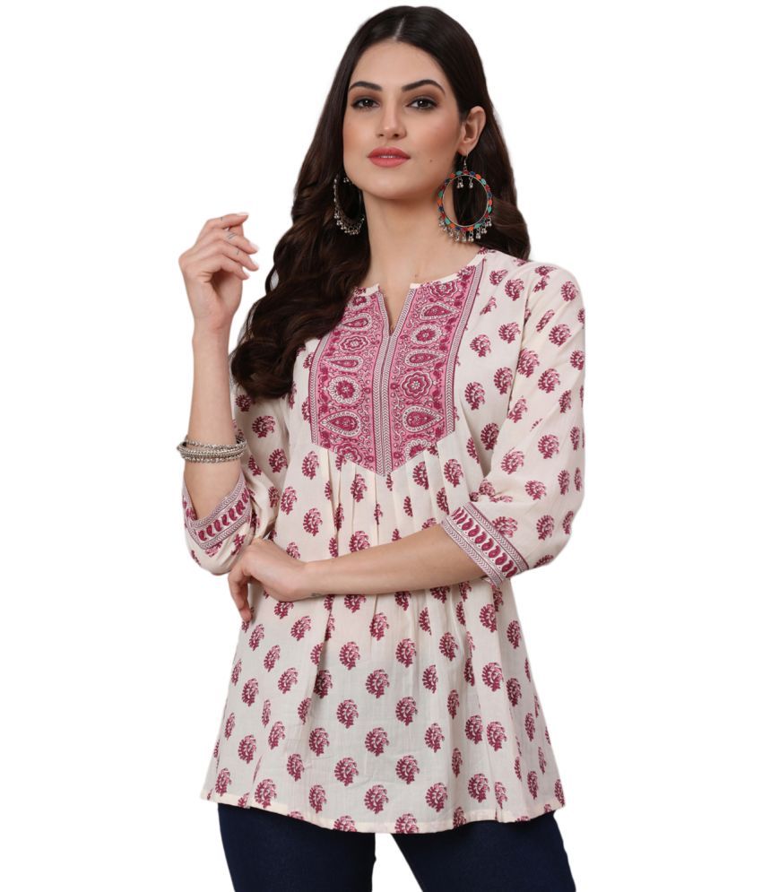     			Antaran Cotton Printed Straight Women's Kurti - Off White ( Pack of 1 )