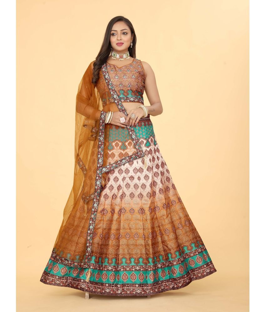     			ETHNICTREE Brown Silk A-line Stitched Lehenga Single