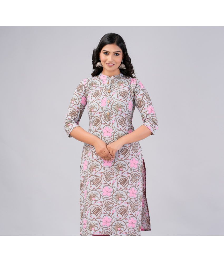     			MAUKA Cotton Printed Straight Women's Kurti - Grey ( Pack of 1 )