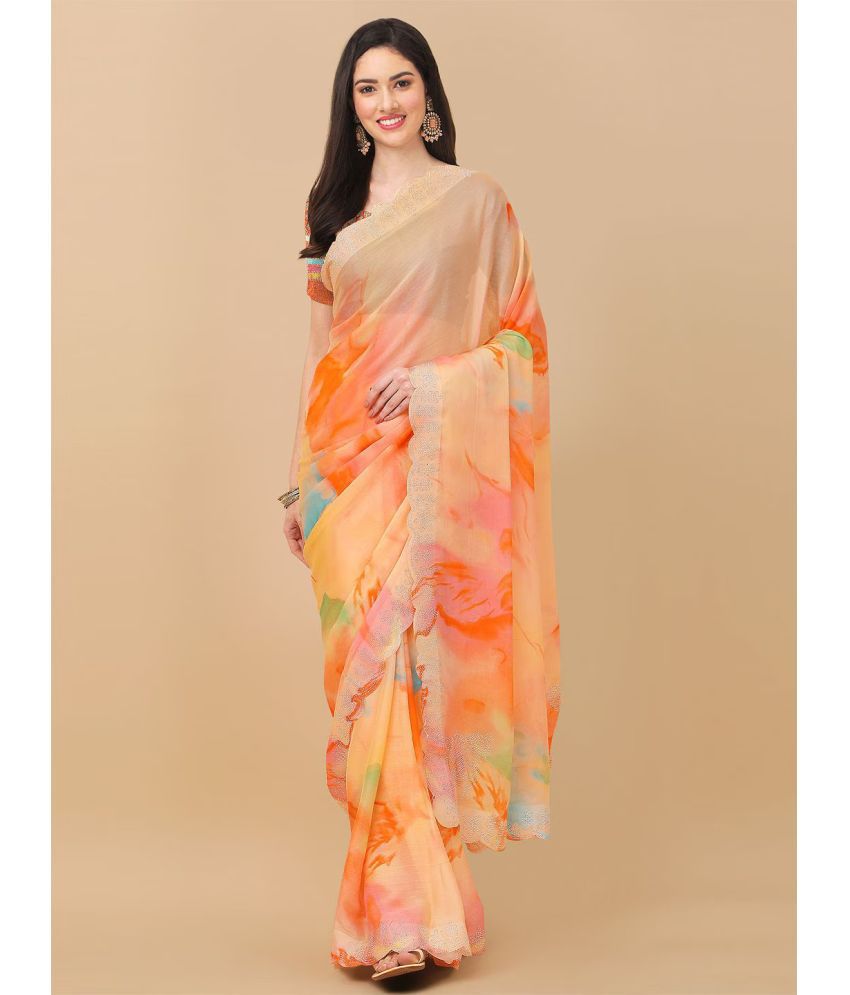    			Rangita Women Abstract Embellished Chiffon Saree with Blouse Piece - Orange