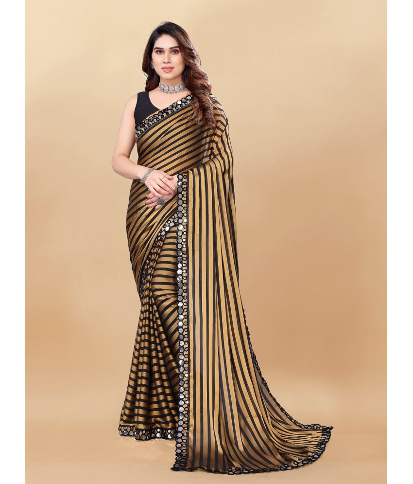     			 Rangita Women Striped Georgette Embellished Saree With Blouse Piece -Gold