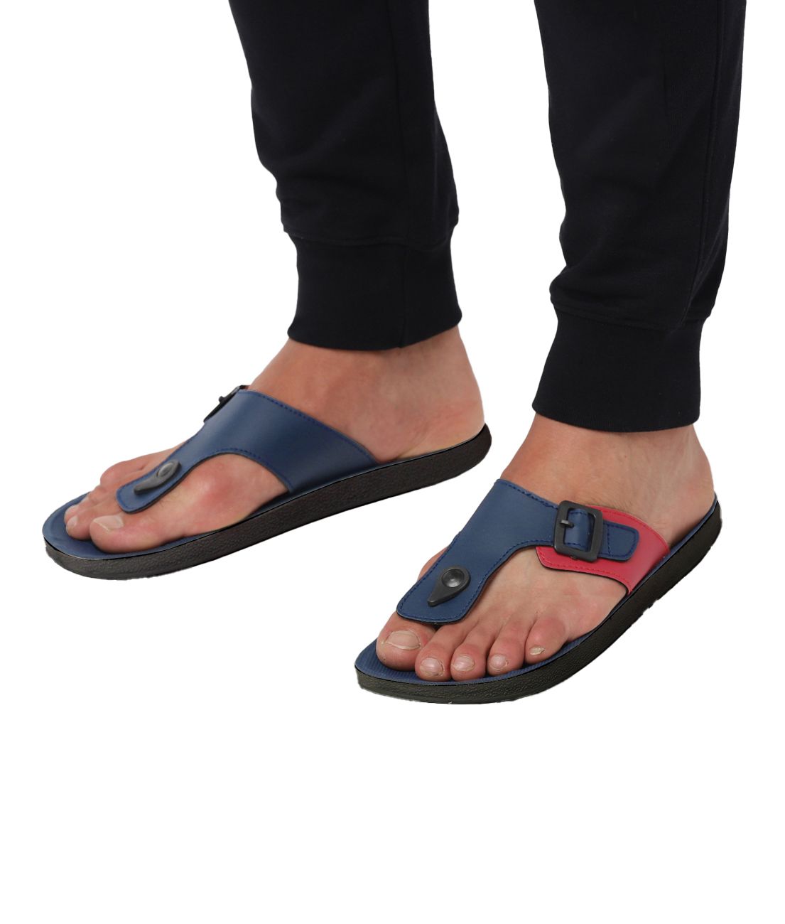     			UrbanMark Men Comfortable T-Shape With Side Buckle Thong Flip-Flop - Navy