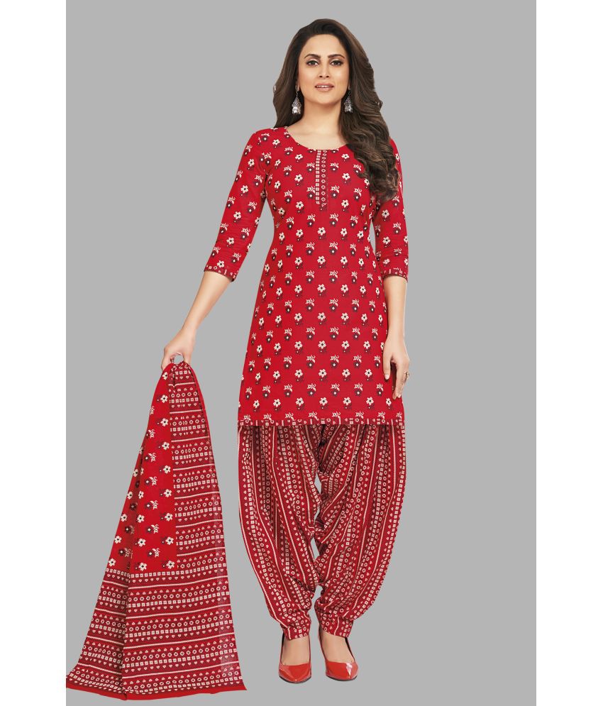     			SIMMU Cotton Printed Kurti With Patiala Women's Stitched Salwar Suit - Red ( Pack of 1 )
