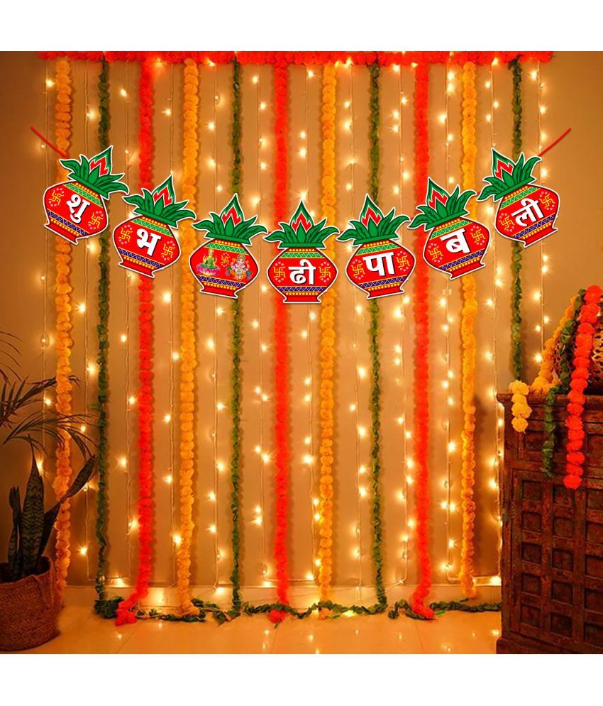     			Zyozi Diwali Decorations Kit/Diwali Festival Of Lights - Shubh Deepawali Banner Hindi Font And Rice Light (Pack Of 2)