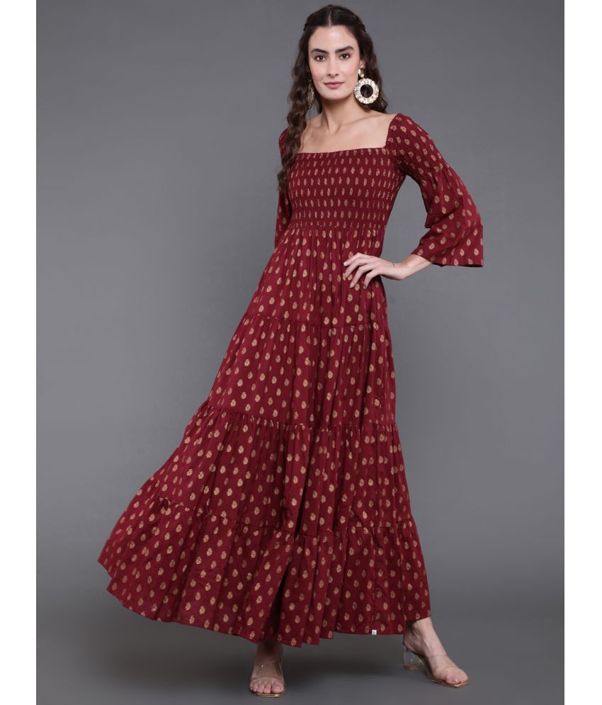     			Antaran Cotton Printed Ankle Length Women's Gown - Maroon ( Pack of 1 )