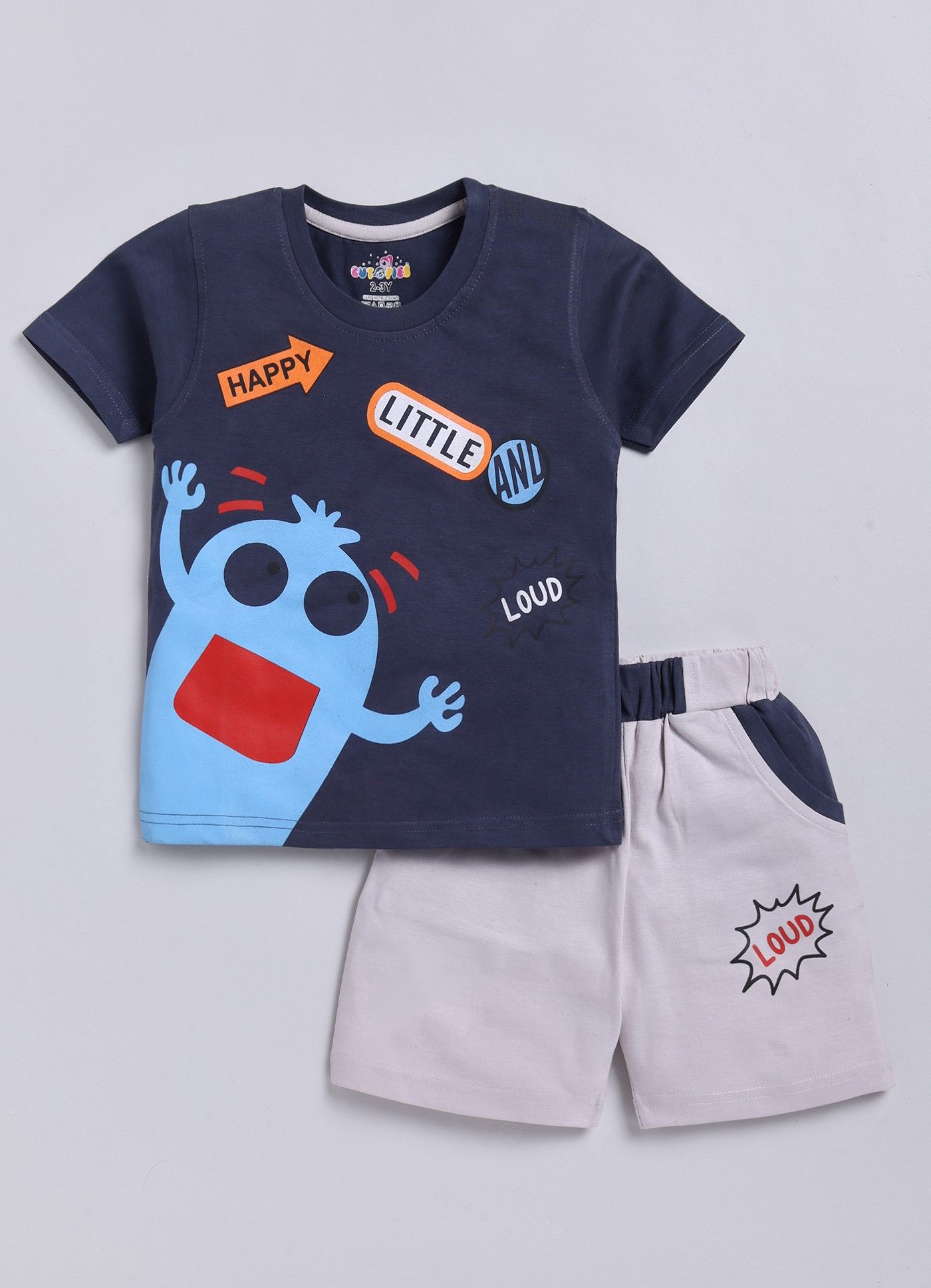     			CUTOPIES - Grey Cotton Boys T-Shirt & Shorts ( Pack of 1 )