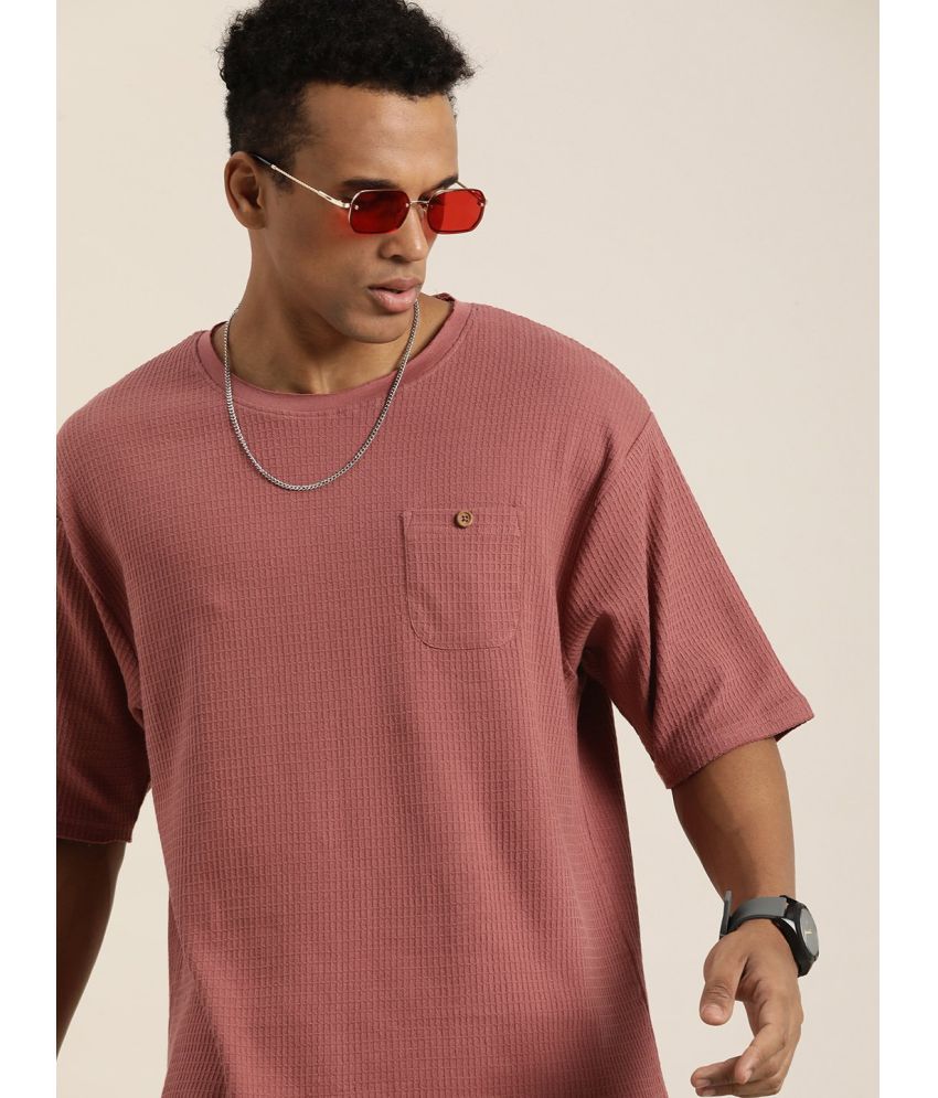     			Dillinger Cotton Oversized Fit Self Design Half Sleeves Men's T-Shirt - Pink ( Pack of 1 )
