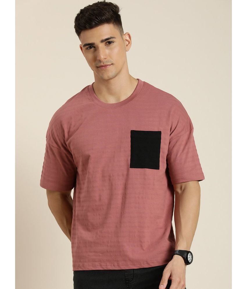     			Dillinger Cotton Oversized Fit Striped Half Sleeves Men's T-Shirt - Pink ( Pack of 1 )