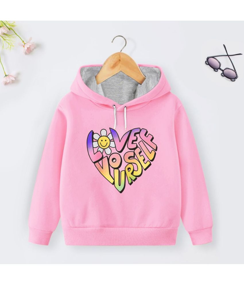     			Girls Pink Printed Hooded Sweatshirt Pack of 1