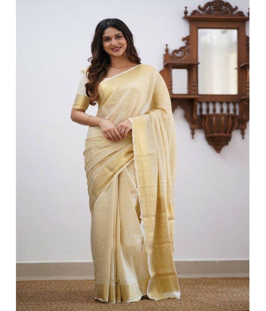     			JULEE Jacquard Solid Saree With Blouse Piece - Off White ( Pack of 1 )