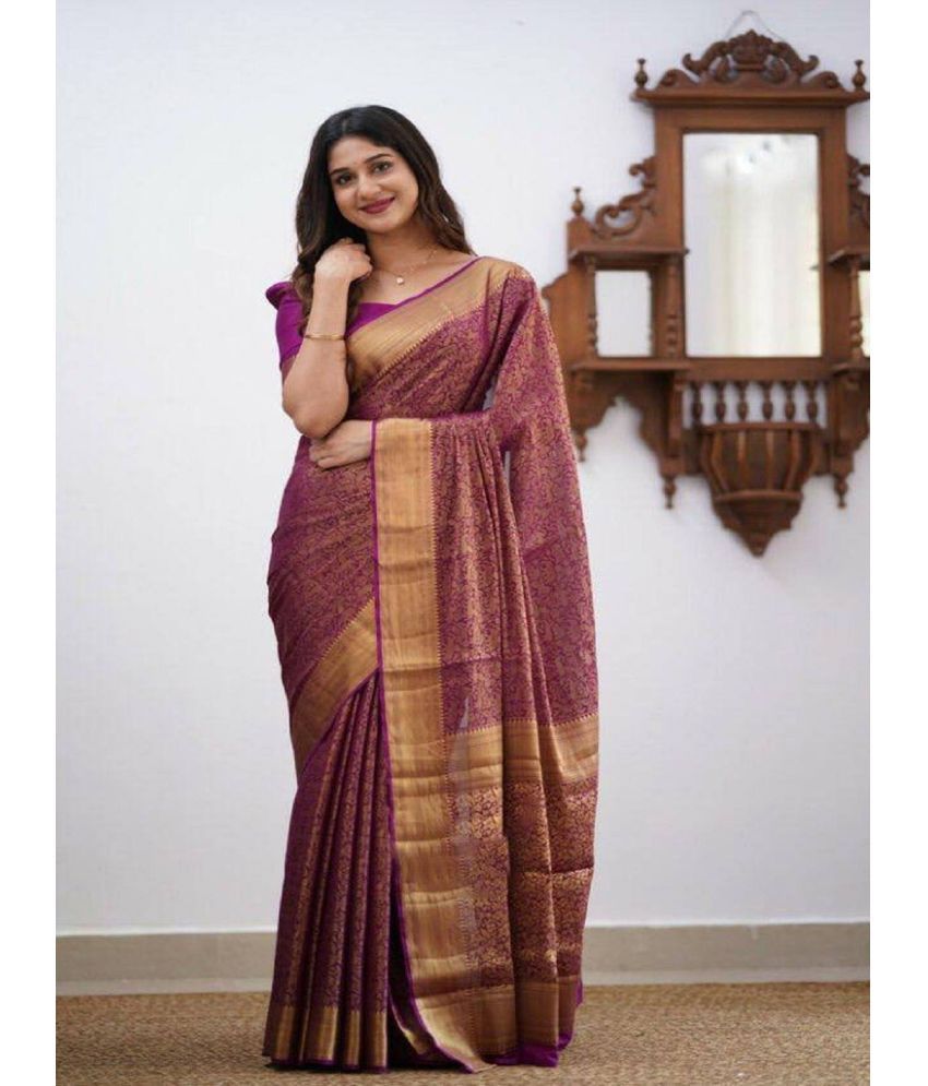     			JULEE Jacquard Solid Saree With Blouse Piece - Wine ( Pack of 1 )