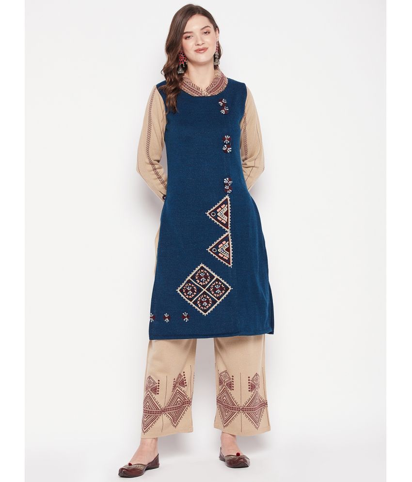     			zigo Woollen Embroidered Kurti With Palazzo Women's Stitched Salwar Suit - Teal ( Pack of 1 )