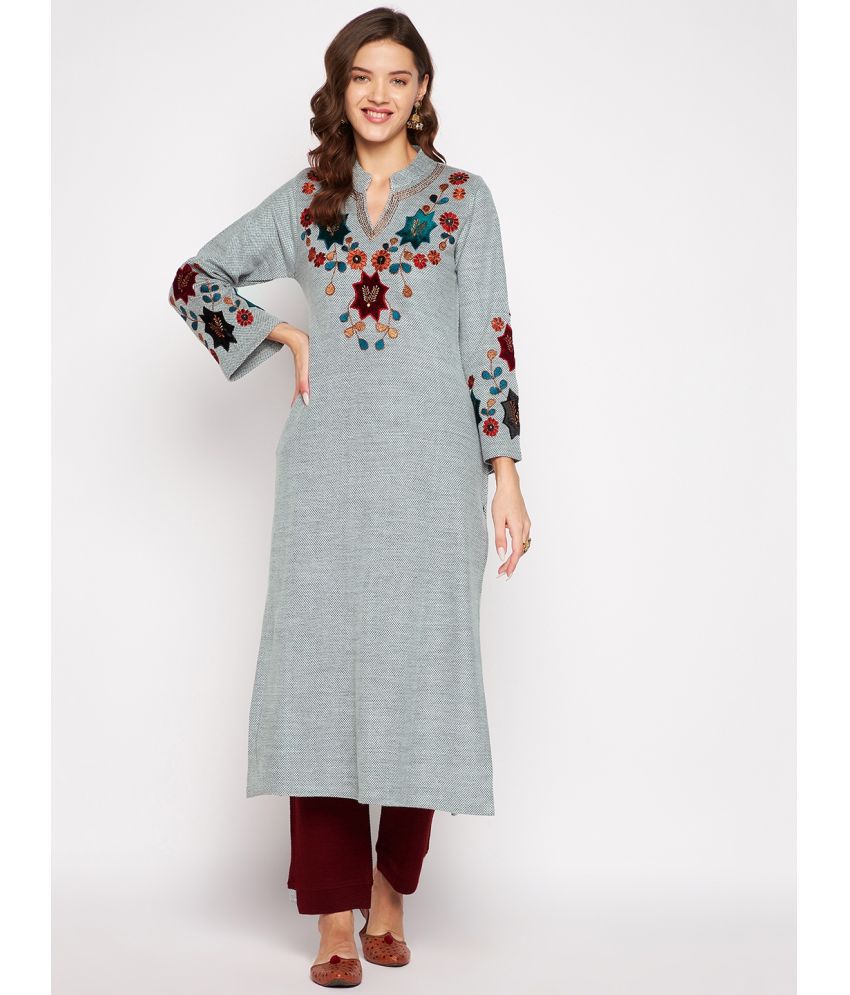     			zigo Woollen Embroidered Kurti With Palazzo Women's Stitched Salwar Suit - Grey ( Pack of 1 )