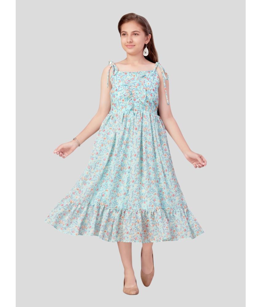     			Aarika Aqua Georgette Girls Fit And Flare Dress ( Pack of 1 )