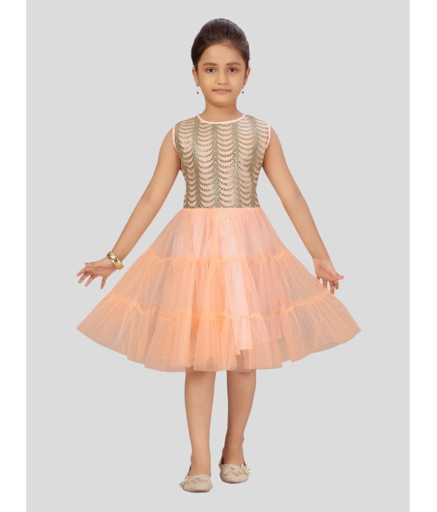     			Aarika Net Fit And Flare Dress For Girls ( Pack of 1 , Peach )