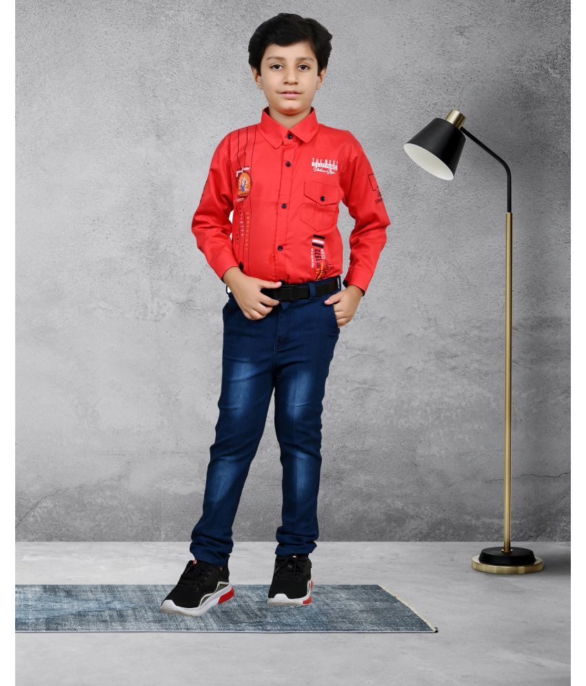     			Arshia Fashions Pack of 1 Boys Denim Shirt & Jeans ( Red )