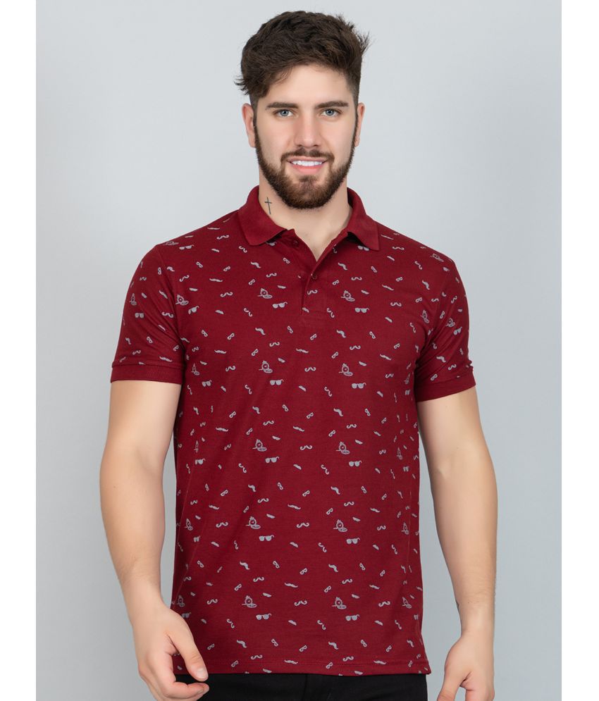     			EKOM Cotton Blend Regular Fit Printed Half Sleeves Men's Polo T Shirt - Maroon ( Pack of 1 )