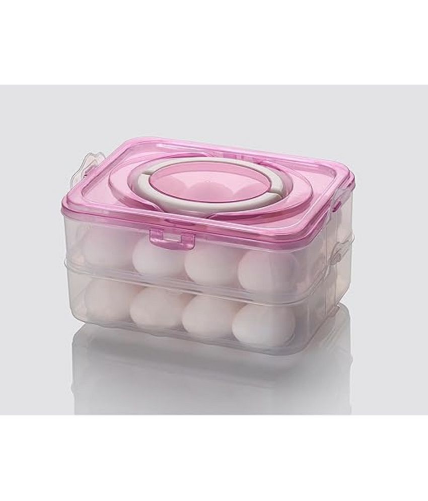     			Egg Storage Box - Egg Refrigerator Storage Tray Stackable ABS Plastic Egg Storage Containers for Fridge and Kitchen Egg storage basket with Carry Holder (2 Layer - PINK - 24 Egg)