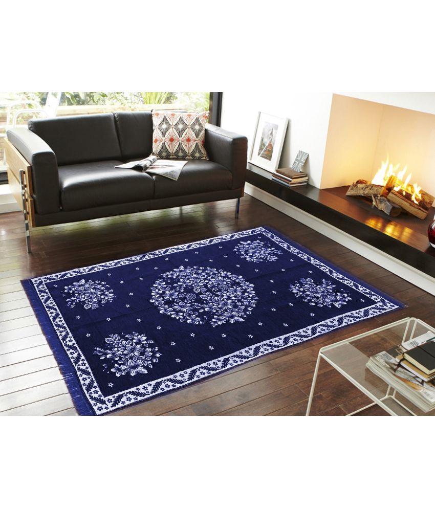     			HOMETALES Blue Velvet Dhurrie Carpet Abstract 5x7 Ft