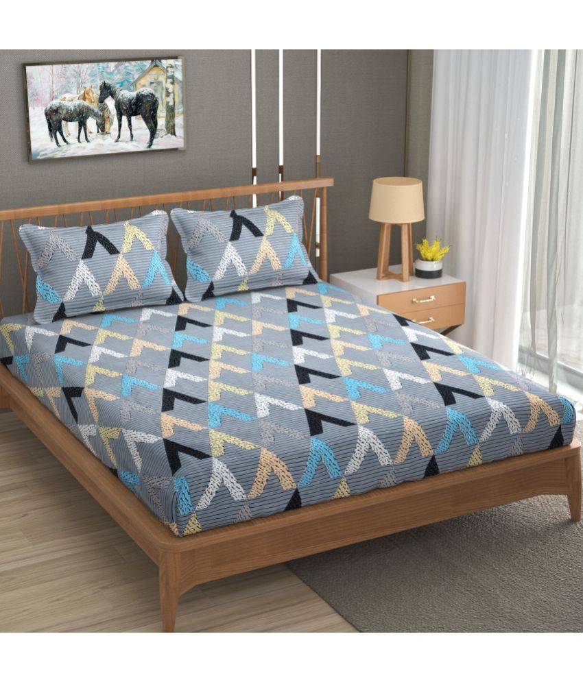     			Homefab India Microfiber Abstract Double Bedsheet with 2 Pillow Covers - Grey