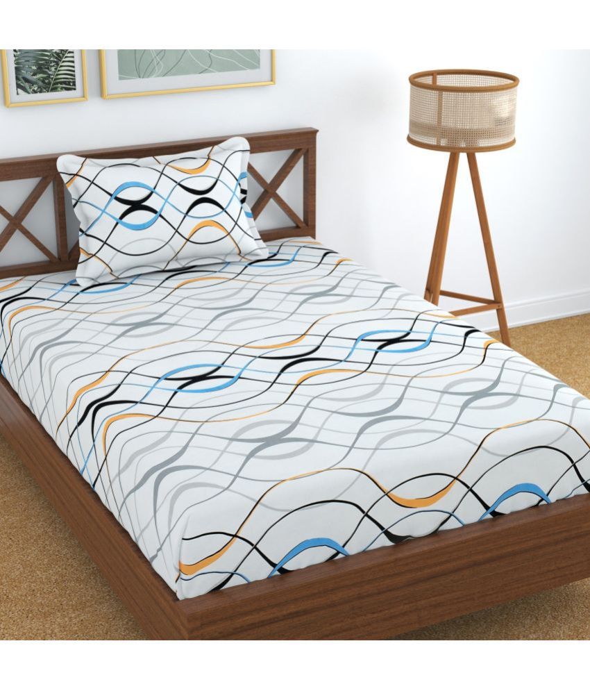     			Homefab India Microfiber Abstract Single Bedsheet with 1 Pillow Cover - White