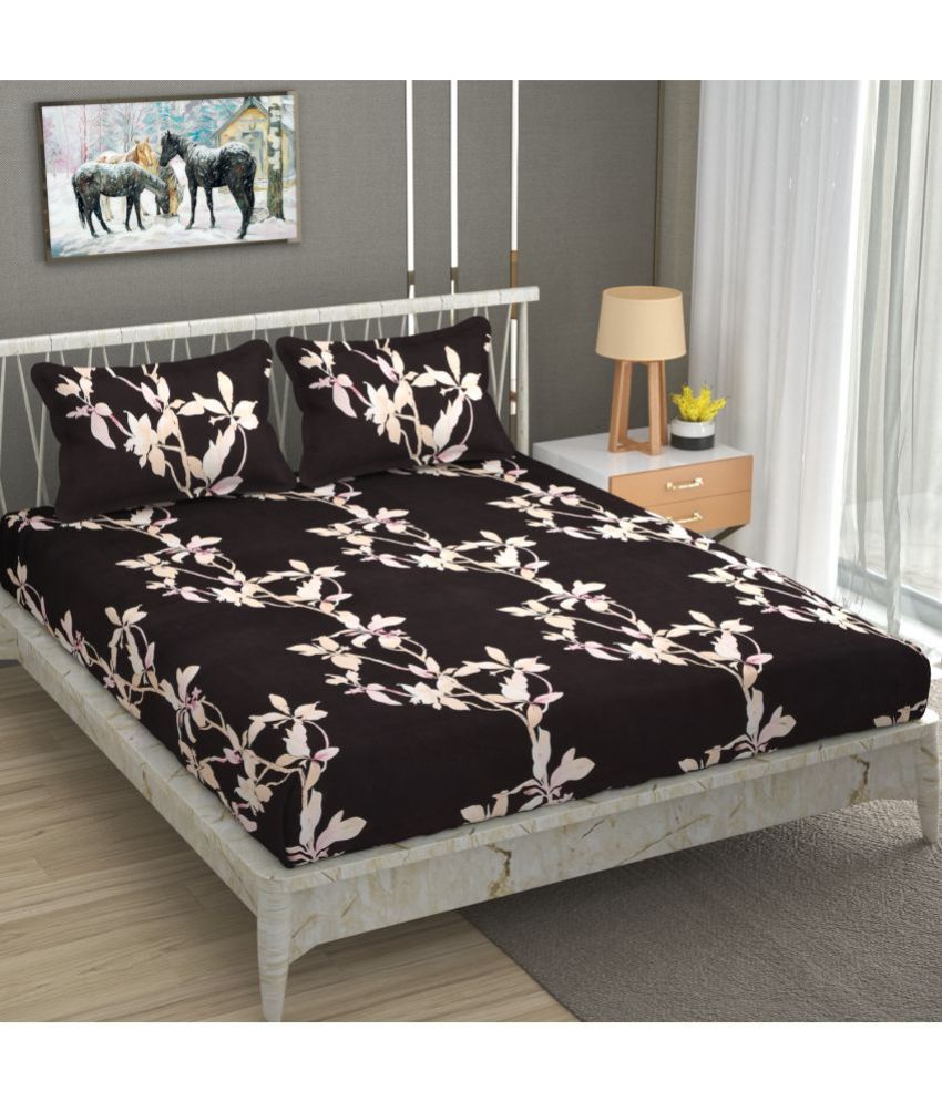     			Homefab India Microfiber Floral Double Bedsheet with 2 Pillow Covers - Coffee Brown