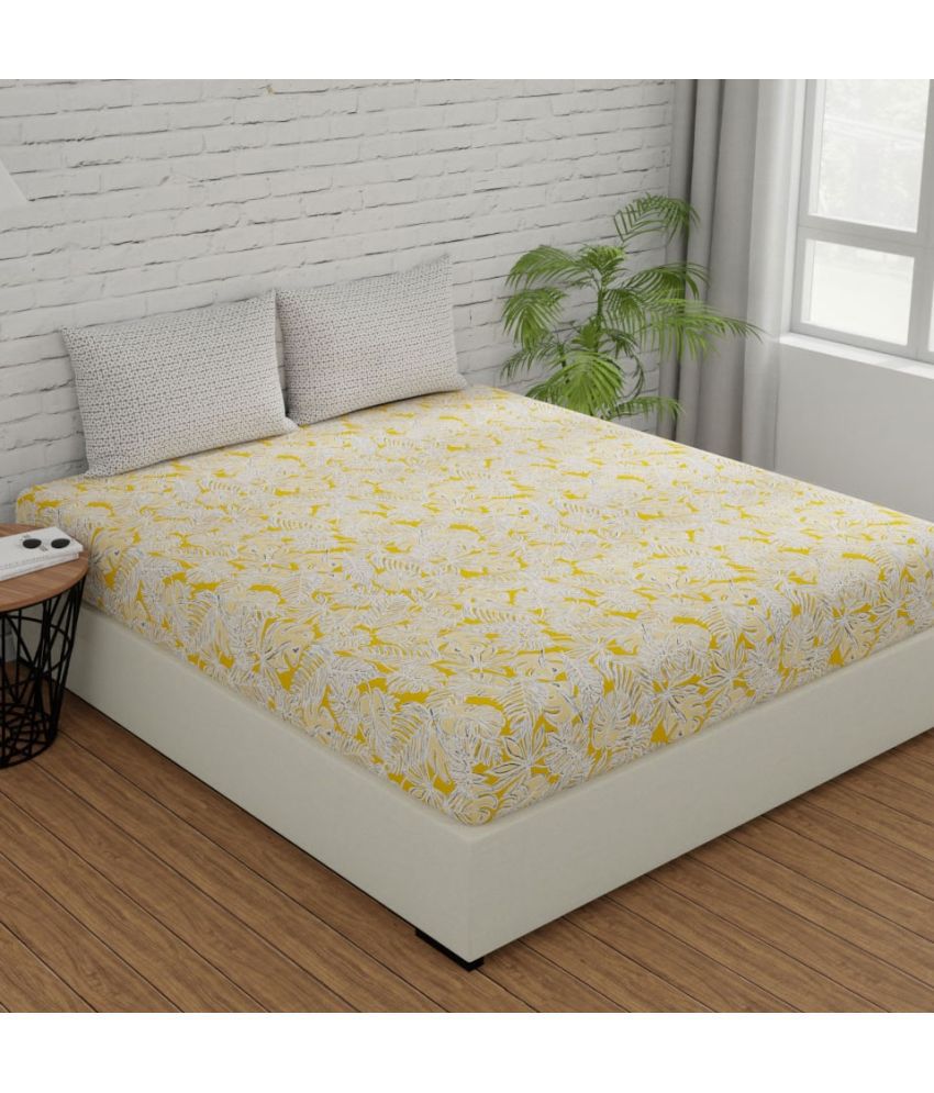     			Huesland Cotton Nature Double Size Bedsheet with 2 Pillow Covers - Yellow