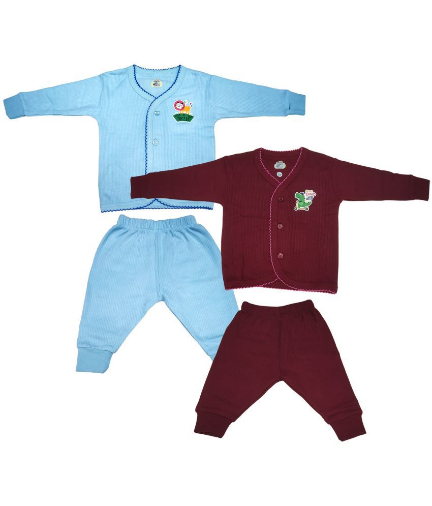     			Lux Inferno Maroon and SkyBlue Front Open Full Sleeves Upper & Lower Thermal Set for Unisex/Kids/Baby - Pack of 2 (#Toddler)