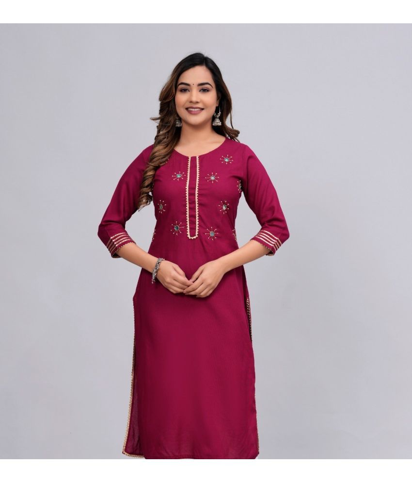     			MAUKA Rayon Embellished Straight Women's Kurti - Maroon ( Pack of 1 )