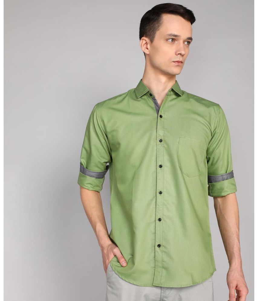     			P&V CREATIONS Cotton Blend Regular Fit Solids Rollup Sleeves Men's Casual Shirt - Green ( Pack of 1 )