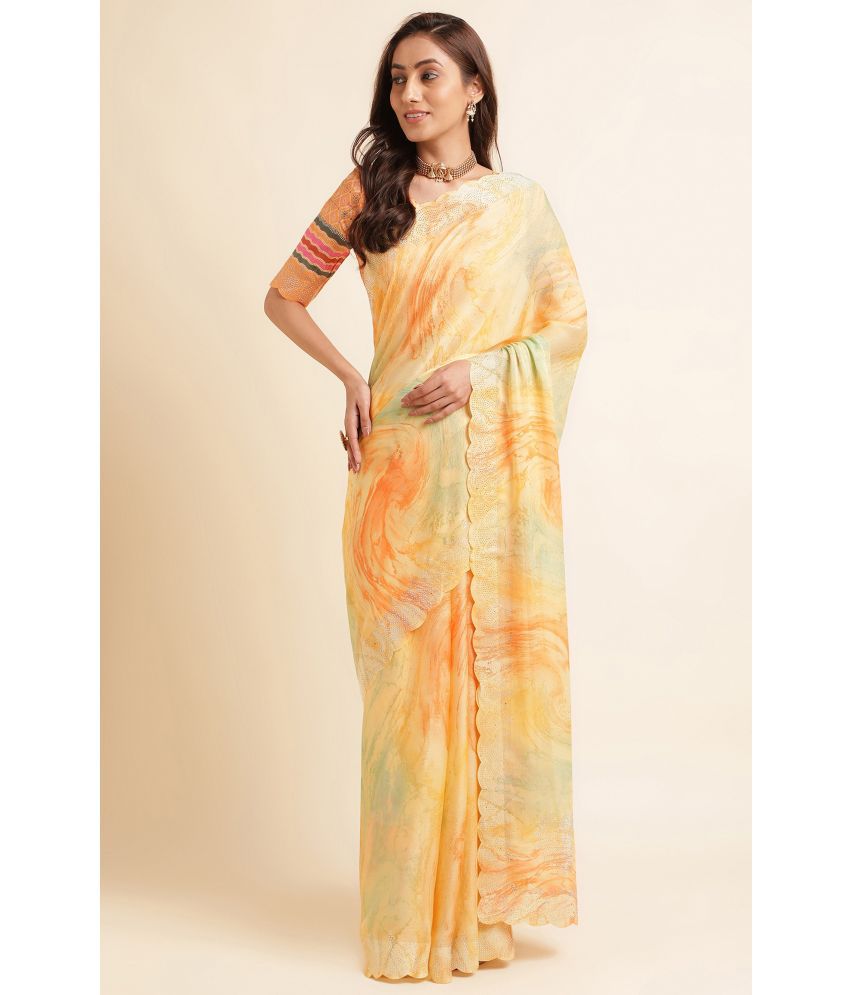     			Rekha Maniyar Chiffon Dyed Saree With Blouse Piece - Yellow ( Pack of 1 )