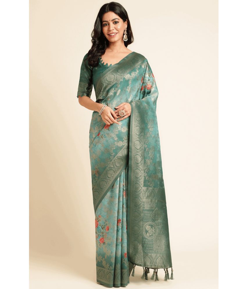     			Rekha Maniyar Fashions Cotton Silk Printed Saree With Blouse Piece - Green ( Pack of 1 )