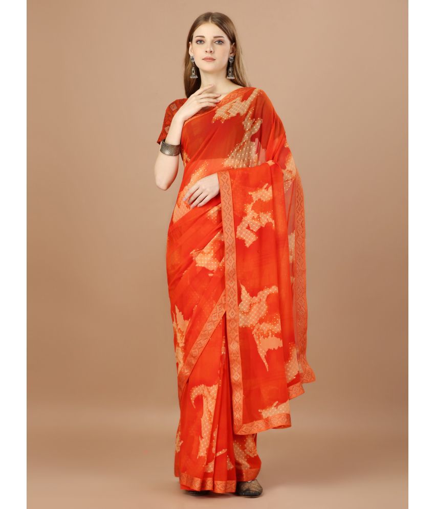     			Rekha Maniyar Fashions Georgette Dyed Saree With Blouse Piece - Orange ( Pack of 1 )