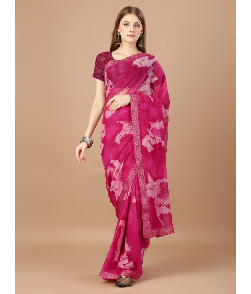     			Rekha Maniyar Fashions Georgette Dyed Saree With Blouse Piece - Pink ( Pack of 1 )