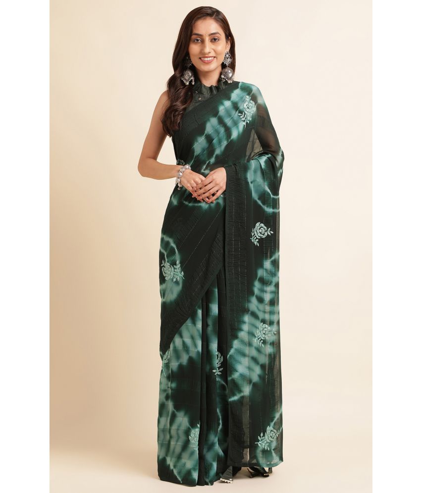     			Rekha Maniyar Fashions Georgette Embroidered Saree With Blouse Piece - Teal ( Pack of 1 )