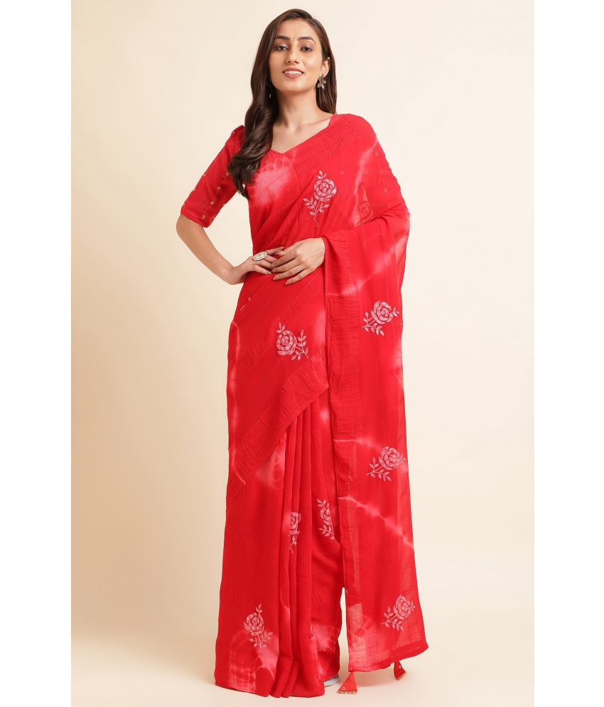     			Rekha Maniyar Fashions Georgette Embroidered Saree With Blouse Piece - Red ( Pack of 1 )