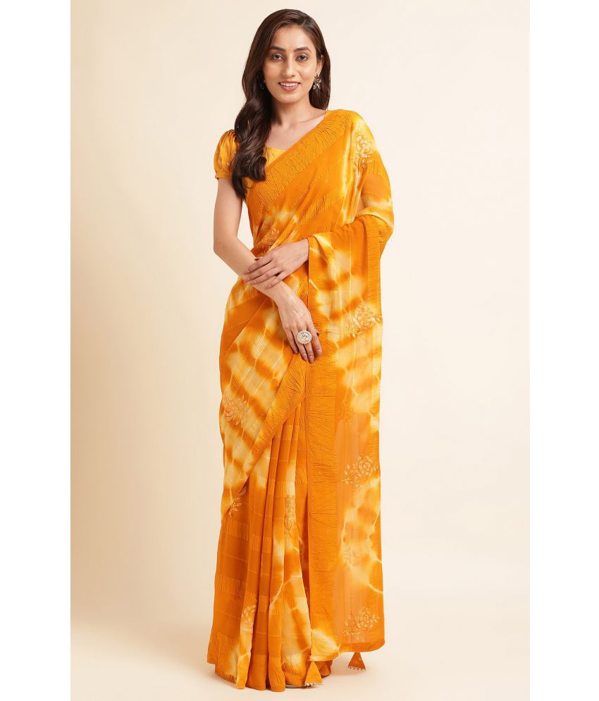     			Rekha Maniyar Fashions Georgette Embroidered Saree With Blouse Piece - Yellow ( Pack of 1 )