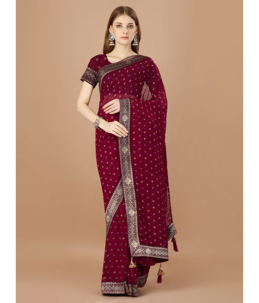     			Rekha Maniyar Fashions Georgette Printed Saree With Blouse Piece - Maroon ( Pack of 1 )