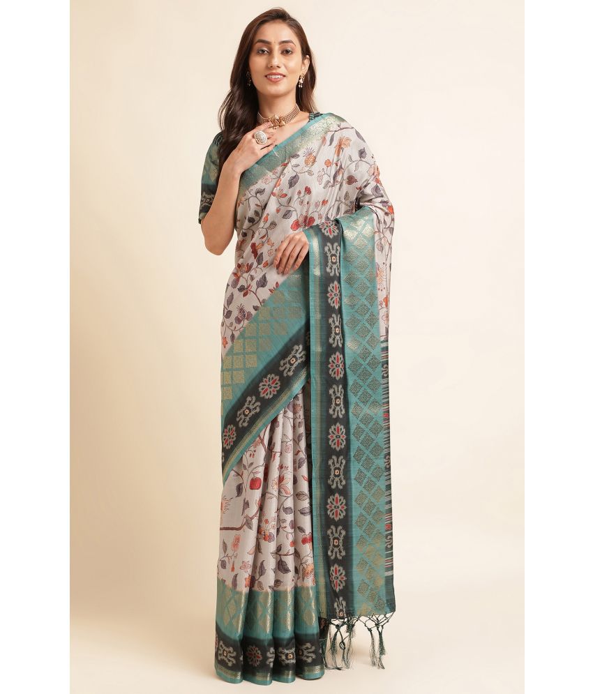     			Rekha Maniyar Fashions Silk Blend Printed Saree With Blouse Piece - Beige ( Pack of 1 )