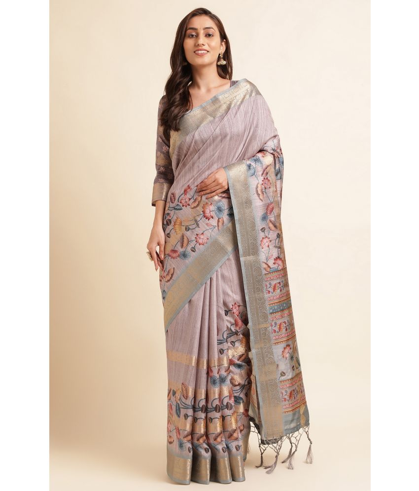     			Rekha Maniyar Silk Blend Printed Saree With Blouse Piece - Purple ( Pack of 1 )