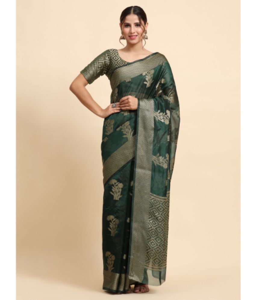     			Semore Organza Embellished Saree With Blouse Piece - Green ( Pack of 1 )