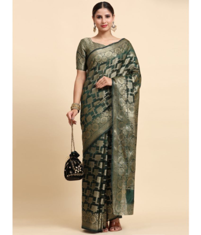    			Semore Organza Embellished Saree With Blouse Piece - Green ( Pack of 1 )