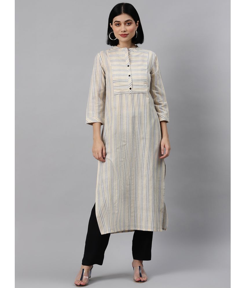     			Varanga Cotton Striped Straight Women's Kurti - Off White ( Pack of 1 )