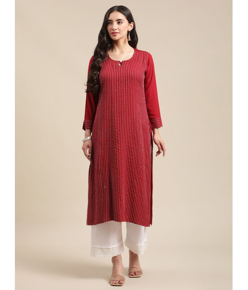     			Varanga Viscose Embroidered Straight Women's Kurti - Maroon ( Pack of 1 )