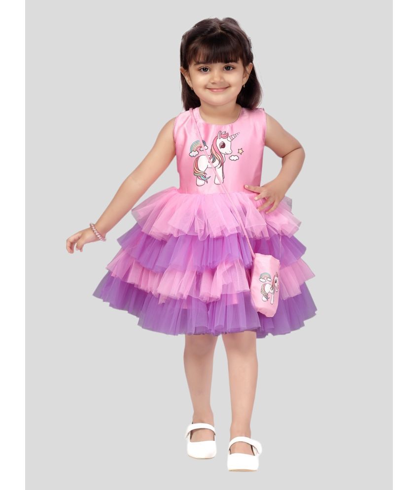     			Aarika Pink Net Girls Fit And Flare Dress ( Pack of 1 )