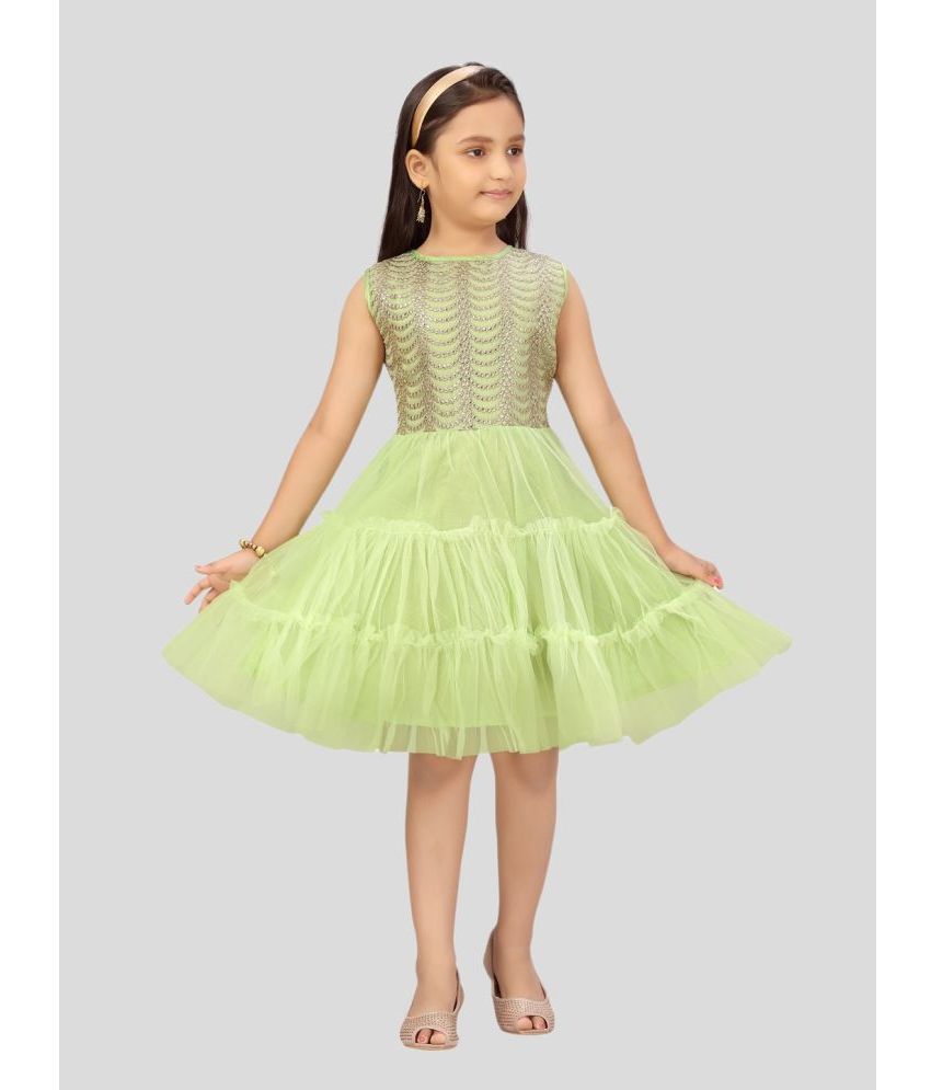     			Aarika Sea Green Net Girls Fit And Flare Dress ( Pack of 1 )