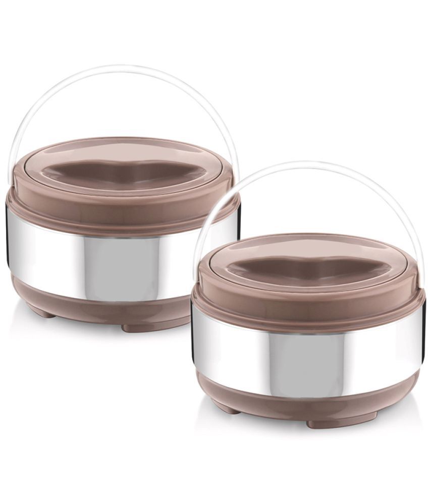     			HOMETALES Stainless Steel Double Walled Insulated Thermoware Casserole 1000ml Each, Brown, (2U)